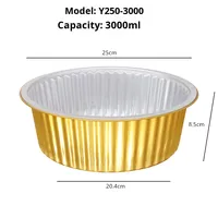Barquette en aluminium doré de qualité alimentaire HBOLE Y250-3000ml avec couvercle, jetable, pour barbecue, hot pot, emballage à emporter, repas d'affaires
