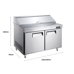 NUELEAD NE-1102 1M Commercial Air Cooled Stainless Steel Double Doors 310L Food Prep <b>Table</b> Digital Display 0-10 Temperature - Product Image 1