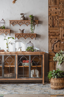 Xingminhui — meuble de cuisine en bois avec 4 portes miroirs, console de rangement vintage antique, armoire de buffet