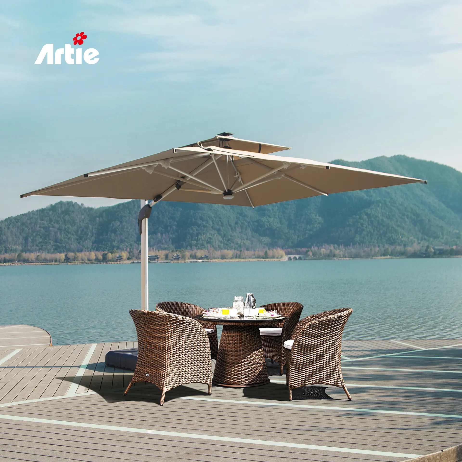 commercial patio tables with sun umbrella OLIXIS 9ft Tilt and Crank Button & 8 Sturdy Ribs Waterproof, Patio Table Umbrella Perfect for Poolside, Terrace, Beach and Outdoor Restaurant, Blue : Patio, Lawn & Garden The teak wood tabletop features a central umbrella hole and pairs beautifully with 8 aluminum chairs featuring teak wood accents GAOMON Patio Table Umbrella 9FT