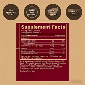 ODM/OEM Private Probiotic-<b>Multivitamin</b> <b>Gummies</b> 60-count 2 Per Dose Digestive Health & Immune Support <b>Adults</b> Prebiotics Minerals - Product Image 2