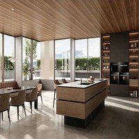 Projet Villa KOJOON, conception personnalisée, îlot de cuisine moderne en bois massif écologique, table pour appartement