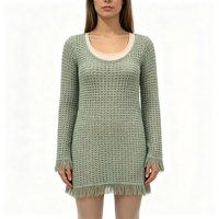Robe pull en maille pointelle menthe mi-longue à manches longues pour femme, qualité supérieure, personnalisable OEM & ODM, vente en gros