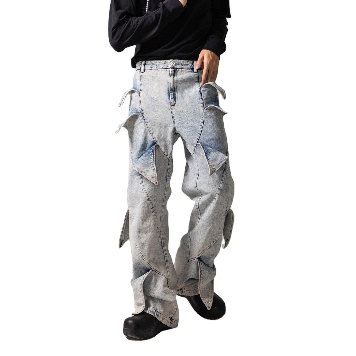ZhuoYang Garment Deconstructed Rose Petals Washed Jeans Hip Hop