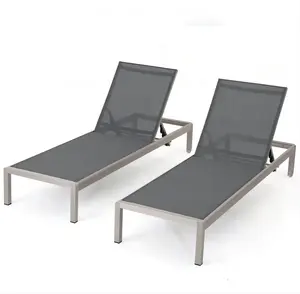 户外沙滩躺椅铝制日光浴床户外折叠躺椅带轮子