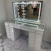Table de maquillage élégante avec miroir et éclairage LED blanc, surface anti-rayures, pour meubles
