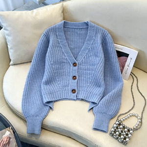 <span class=keywords><strong>Cardigan</strong></span> tricoté pour femmes, col en V, imprimé tie-dye, manches longues, vêtements tricotés pour dames, vente en gros, décoré de boutons, OEM - Product Image 1