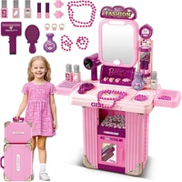 Ensemble de jeu de simulation de coiffeuse pour enfants avec valise, éclairage et miroir
