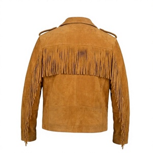 Nabtay Sports <b>Men's</b> Western <b>Suede</b> Fringed Biker <b>Jacket</b> in for Tan Genuine Sheepskin Leather Zippered Patchwork up to 6XL - Product Image 2