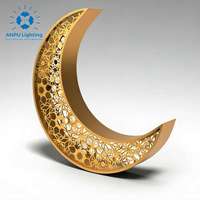 Lampe de table LED décorative Anpu en forme de croissant de lune et d'étoile, en ABS, à découpe géométrique, pour chambre à coucher, décoration du Ramadan et de l'Aïd