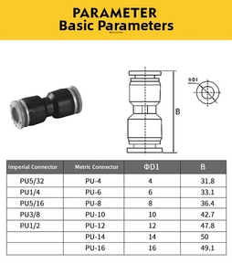 Unión Recta de PU <span class=keywords><strong>PUC</strong></span> 8-Equal Union-8mm, Conector Neumático de Plástico para Manguera Flexible, Conexión Rápida Completa - Product Image 6