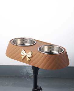 Mangkuk hewan peliharaan pita ganda portabel ramah lingkungan minuman dan pengumpan baja tahan karat dengan pola Solid bahan PP untuk anjing kucing - Product Image 6