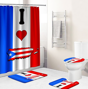 特注3Dプリントプエルトリコ国旗カエル4個浴室シャワーカーテンセット、浴室セット敷物付き - Product Image 5