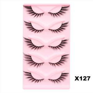 5 Pairs 3D Cat Eye <b>Strip</b> Eyelashes Thick Natural Winged Cruelty Free False Lashes - Product Image 5
