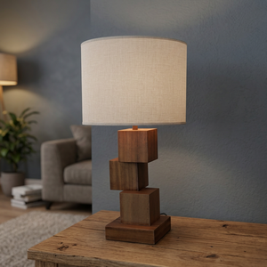 Modern Wooden Table Lamp with White Fabric Drum Shade LED Pendant <b>Light</b> E27 <b>Socket</b> for Bedroom Office Decor - Product Image 4