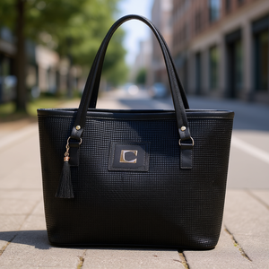 Bolso Tote Negro Cuadri M3785 con Patrón de Logotipo Geométrico, Asas Dobles, Forro de PU, Estilo Casual para Mujer - Product Image 2