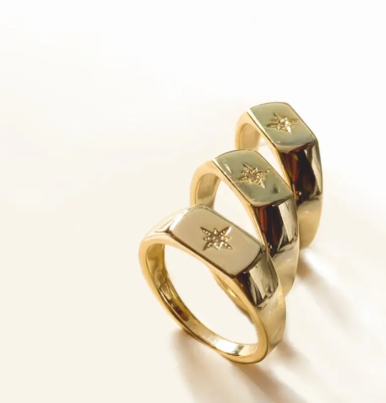 Minimalist स्टेनलेस स्टील चढ़ाया 18k सोने गुलाबी रंग मिठाइयां स्टार उंगली की अंगूठी डिजाइन महिलाओं के गहने मुहर पोलारिस जेड अंगूठी