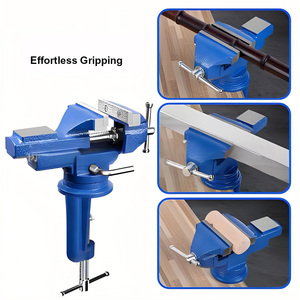 Étau d'établi pivotant en acier moulé de 3 pouces, fixation par pince, rotation à 360° °   Étau rotatif à mâchoires dentelées pour le travail du bois, la métallurgie et le perçage - Product Image 6