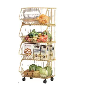 Multifunctional kitchen vegetable shelving Fruit storage rack Perforation-free multilayer floor storage basket
