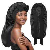 Bonnet en Satin de Soie Doux Personnalisable avec Logo pour Cheveux Naturels Bouclés, Extra Large, avec Bande à Nouer, Bonnet de Nuit
