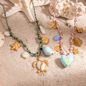 สร้อยคอเปลือกหอย สแตนเลส จี้รูปปลาดาว สายคล้องคอหลากสี สไตล์หรูหราเบาๆ - Product Image 2