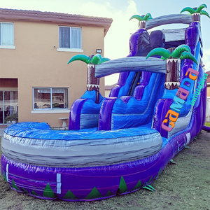 Structure gonflable aquatique bon marché en PVC pour <span class=keywords><strong>location</strong></span> événementielle, <span class=keywords><strong>avec</strong></span> toboggan aquatique double à glissière, thème marbré bleu et violet tropical, pour adultes et enfants - Product Image 2