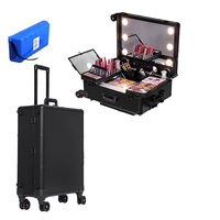 Valise de voyage professionnelle de luxe 22 pouces pour artistes, organisateur de cosmétiques, station de salon, avec Bluetooth intégré et grande fermeture éclair