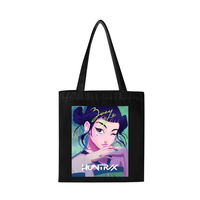Bolso de Hombro Cuadrado de Lino Kpop DEMON HUNTERS de 40 cm con Estampado de Dibujos Animados, Impresión Tipográfica, para Uso Diario, Escuela/Oficina/Hogar