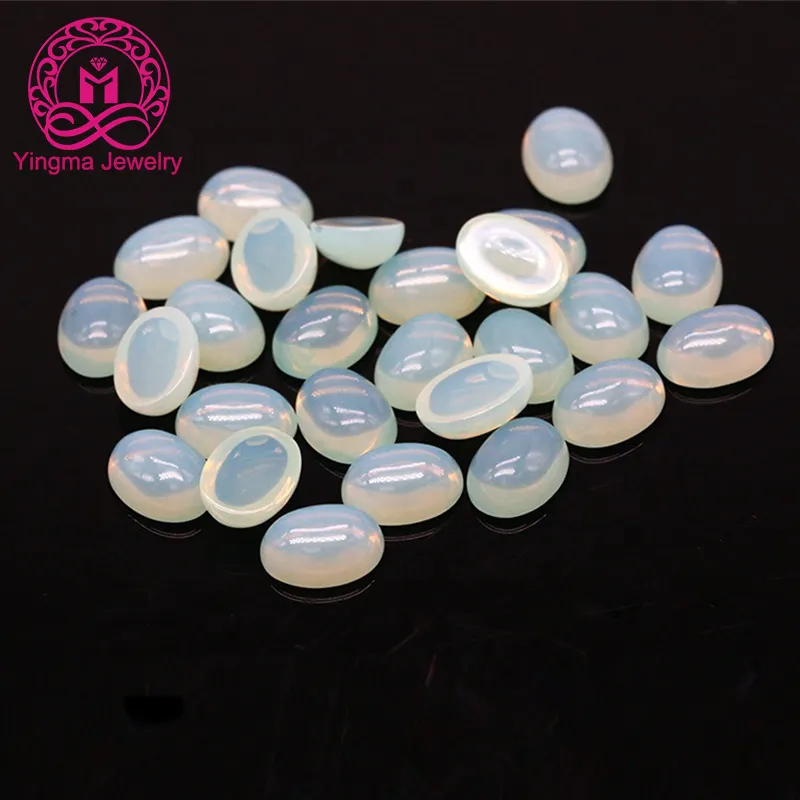 Synthetic Translucent White Loose Gemstone Round / Oval Glass Cabochon Stone