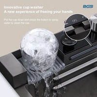 Évier de cuisine à cuve unique en acier inoxydable 304, design cascade moderne multifonctionnel, fonction extractible intelligente, style noir