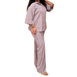 Ensemble 2 pièces mode africain pour femme grande taille : cardigan rayé à col et pantalon large décontracté - Product Image 5