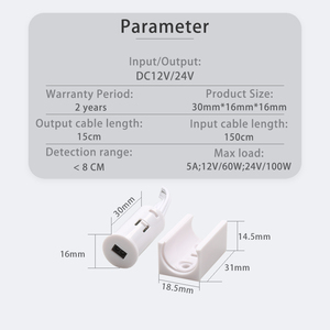 Interruptor de luz con sensor de puerta IR para armario, interruptor de luz LED para armario, negro, 12V/24V, 5A, 60W, para armario - Product Image 2
