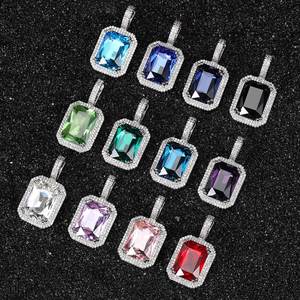Colgante Hip Hop Cuadrado Geométrico con Gema de Color, Chapado en Oro Personalizado, Engaste de Puntas, Plata 925, Moissanita, Cadena Bling Iced Out para Conciertos - Product Image 5