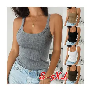 W5469 Mùa Hè Nóng Nhất U Cổ Sexy Phụ Nữ Được Trang Bị Không Tay Vest T Áo Sơ Mi Mềm Trắng Đen Tank Tops Cộng Với Kích Thước Thể Thao Quan Hệ Nhân Quả Hàng Đầu