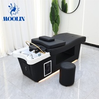 Moolin Chaise de lavage de cheveux contemporaine et durable pour salon, lit de spa capillaire, table de massage, lit de lavage de cheveux à circulation d'eau, thérapie japonaise