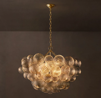 Lustre rond en verre moderne de luxe américain avec des sphères en verre ondulé soufflé à la bouche pour la décoration de la maison, salon, salle à manger