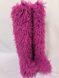 Outono Inverno Pele Do Punk Na Moda Fofo Fuzzy Faux Longo Joelho-alta Botas De Pele Mongol Tamanho Grande Imitação De Neve De Lã Botas - Product Image 2