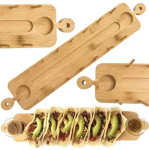 Wood 8 Tacos Stand Up Holders Bamboo Serving Tray Holds 3 Truck Tray For Tortillas Restaurants