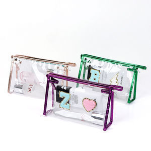 Borsa per il trucco della toppa Preppy borsa per l'organizzatore cosmetico borsa per il trucco borsa portatile multiuso con cerniera in PVC trasparente - Product Image 3