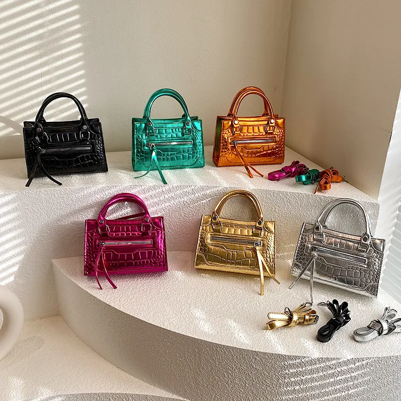 2023 New Korean Elegant Lady Fashion Shiny Candy Handbag Crocodile Trendy Women Purse Handbag