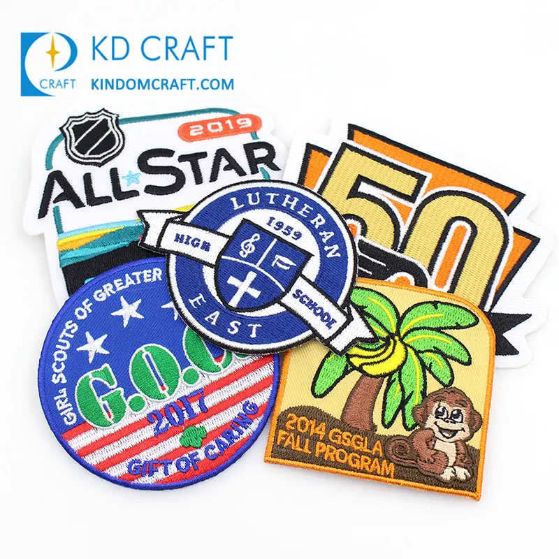 Wholesale custom logo 3d clothing large school sport embroidery badge big scout woven embroidered patch for sale