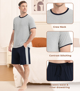 Liquidation de stock : Ensemble de pyjama homme uni en tissu bambou, t-shirt à manches courtes et short, prêt à être expédié - Product Image 4