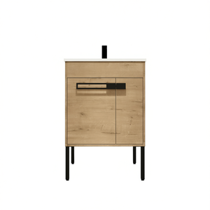 Bathroom Vanity 24 Inch Imitative Oak Modern Design Freestanding Ceramic Basin Rectangle Light Finish - Product Image 1