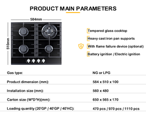 Household Appliance 4 Gas Burner <b>Stove</b> Built-In Gas Cooktop With Approval - Product Image 2