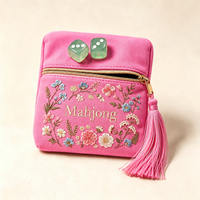 Pochette à dés brodée personnalisée avec fermeture éclair et pompon, plusieurs options de couleurs, logo personnalisé, rangement pour dés de jeu de mahjong et de table