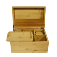 Boîte de rangement artisanale en bambou de grande taille avec plateau roulant et compartiments détachables pour herbes et accessoires