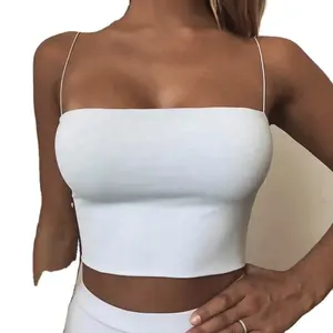 2024 Summer New Tank Top Thin Leather Band Hanging Strap Small Tank Top Women's Short Flat Mouth Solid Color Bra