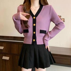 Spring Long Sleeve V-neck Knitted Sweater Women's Style Elegant Base <strong>Top</strong> Knitted Cardigan - Product Image 4