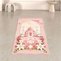 Tapis de prière musulman rose à motifs, tapis de prière islamique doux et moelleux, tapis de culte arabe de luxe pour la maison, le salon