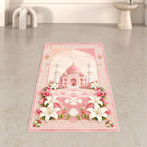 Tappetino da Preghiera Musulmano Rosa con Motivi, Morbido e Soffice Tappeto Islamico di Lusso per la Preghiera Araba, per Casa e Soggiorno - Product Image 2